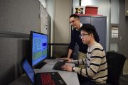 Jung Hyup Kim (rear), an assistant professor of Industrial and Manufacturing Systems Engineering at the University of Missouri, and his team of students — including Ph.D. student Wenbin Guo, recently traveled to the Mayo Clinic in Rochester, Minn., to study just how these kinds of brief interruptions affected nurses in their emergency department. Photo by Amy Parris.