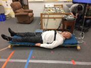 Ten years ago, Skubic’s team developed hydraulic sensors that can be placed under a bed mattress to measure a person’s heart rate and respiration rate. The team used those sensors on this hanging bed to gather data for the mathematical model used in this study.  