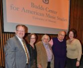 Chancellor Alexander N. Cartwright; announced that professor Michael Budds gifted the MU School of Music $4 million to establish the Budds Center for American Music Studies.  Joining them to make the announcement were Dean Patricia Okker, retired professor William Bondeson, and Julia Gaines, director of the School of Music. 